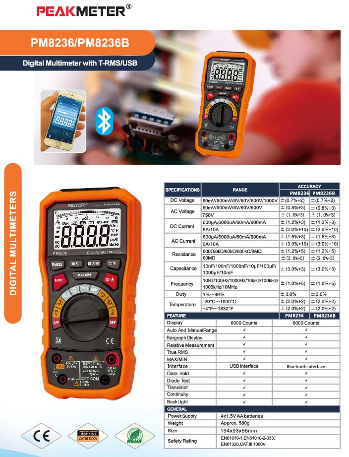 Multimètre Peakmeter PM8236